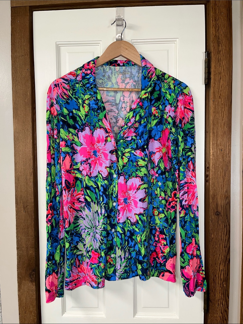 Lilly Pulitzer Vibrant Floral Button-Front Pajama Top in Pink, Blue, Purple